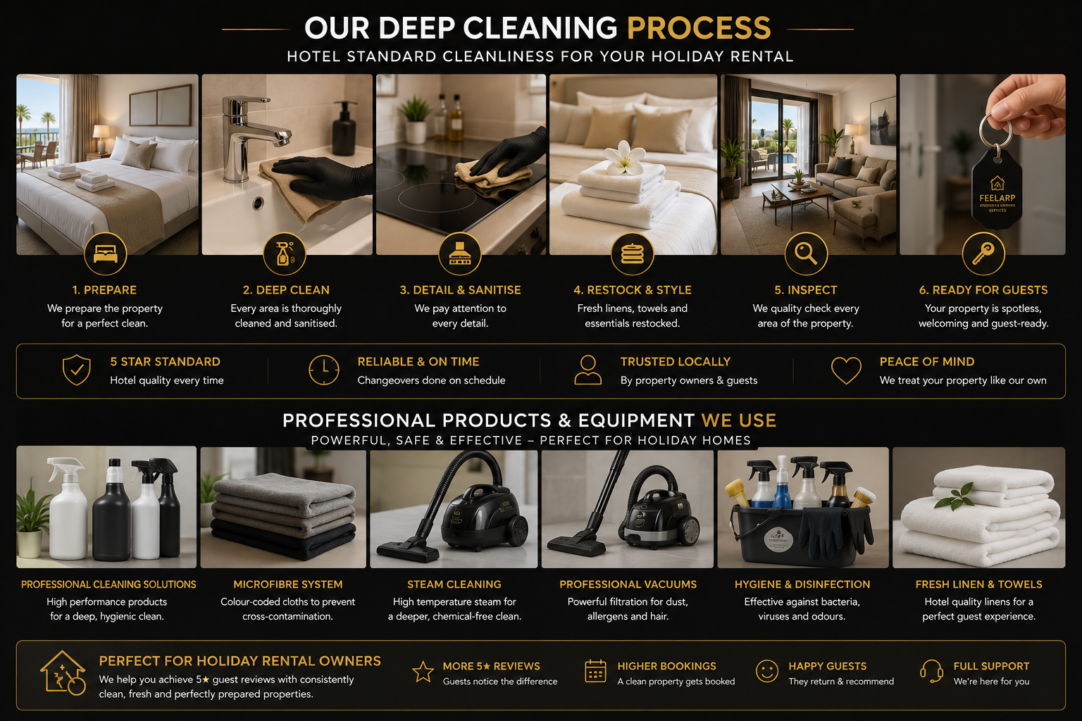 FEELARP deep cleaning process and professional cleaning equipment for holiday rental homes in Torrevieja, Orihuela Costa and San Miguel de Salinas