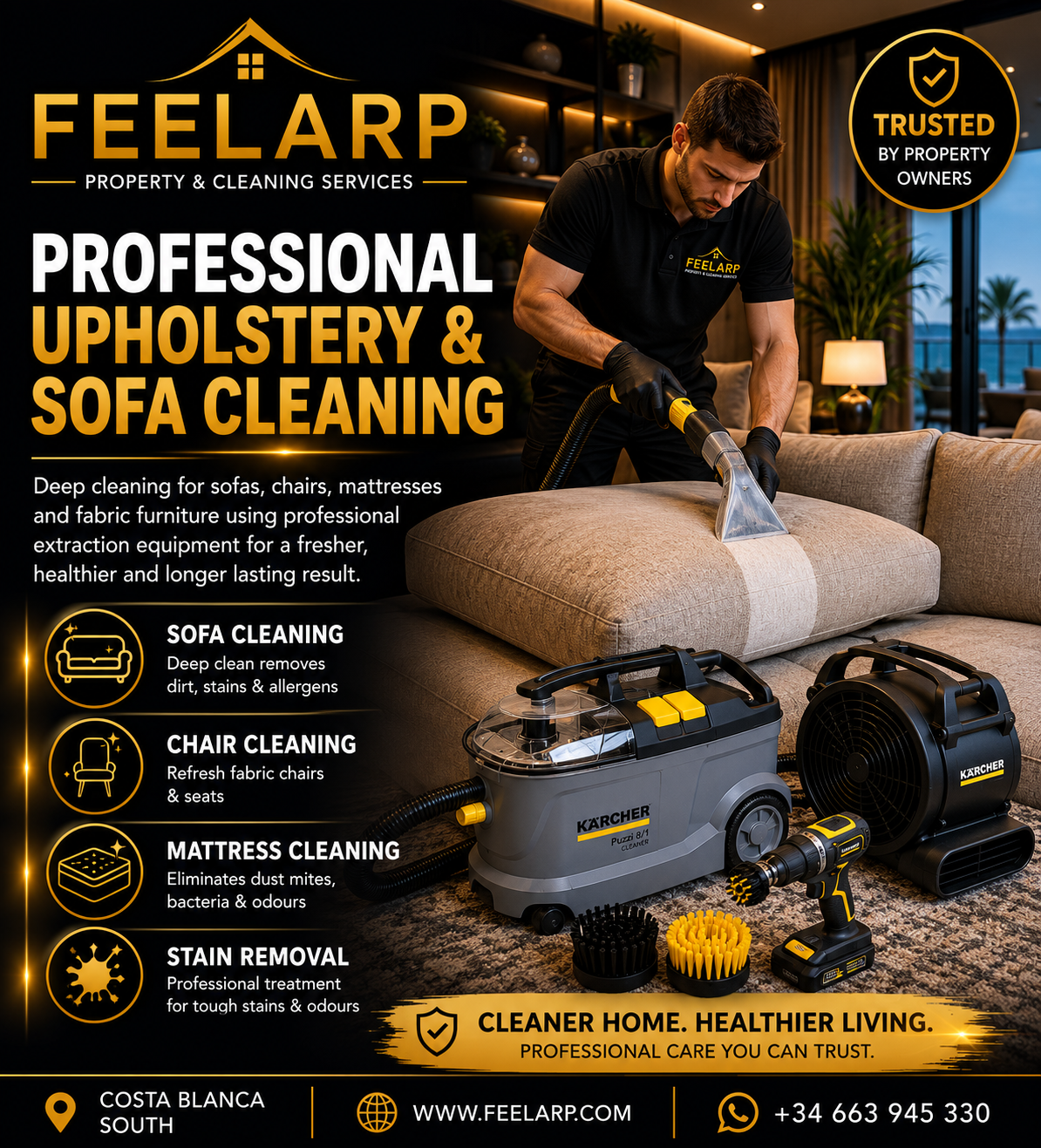 FEELARP professional upholstery and sofa cleaning service for sofas, chairs and mattresses