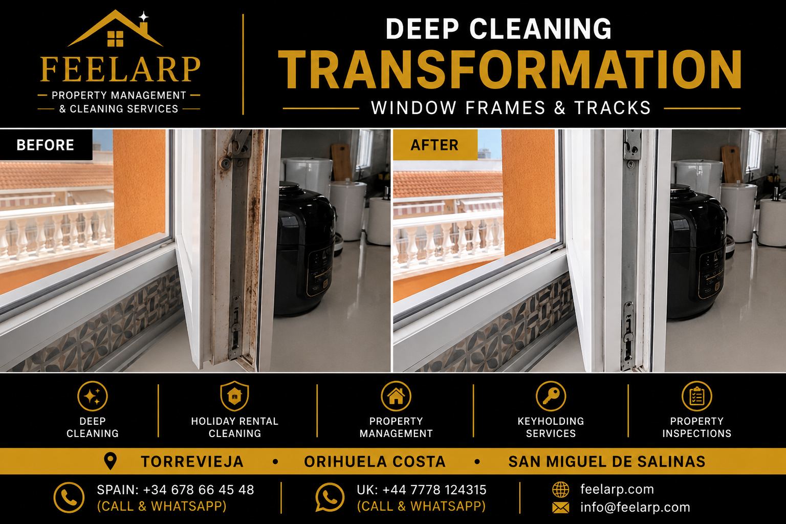 Window frame before and after professional cleaning
